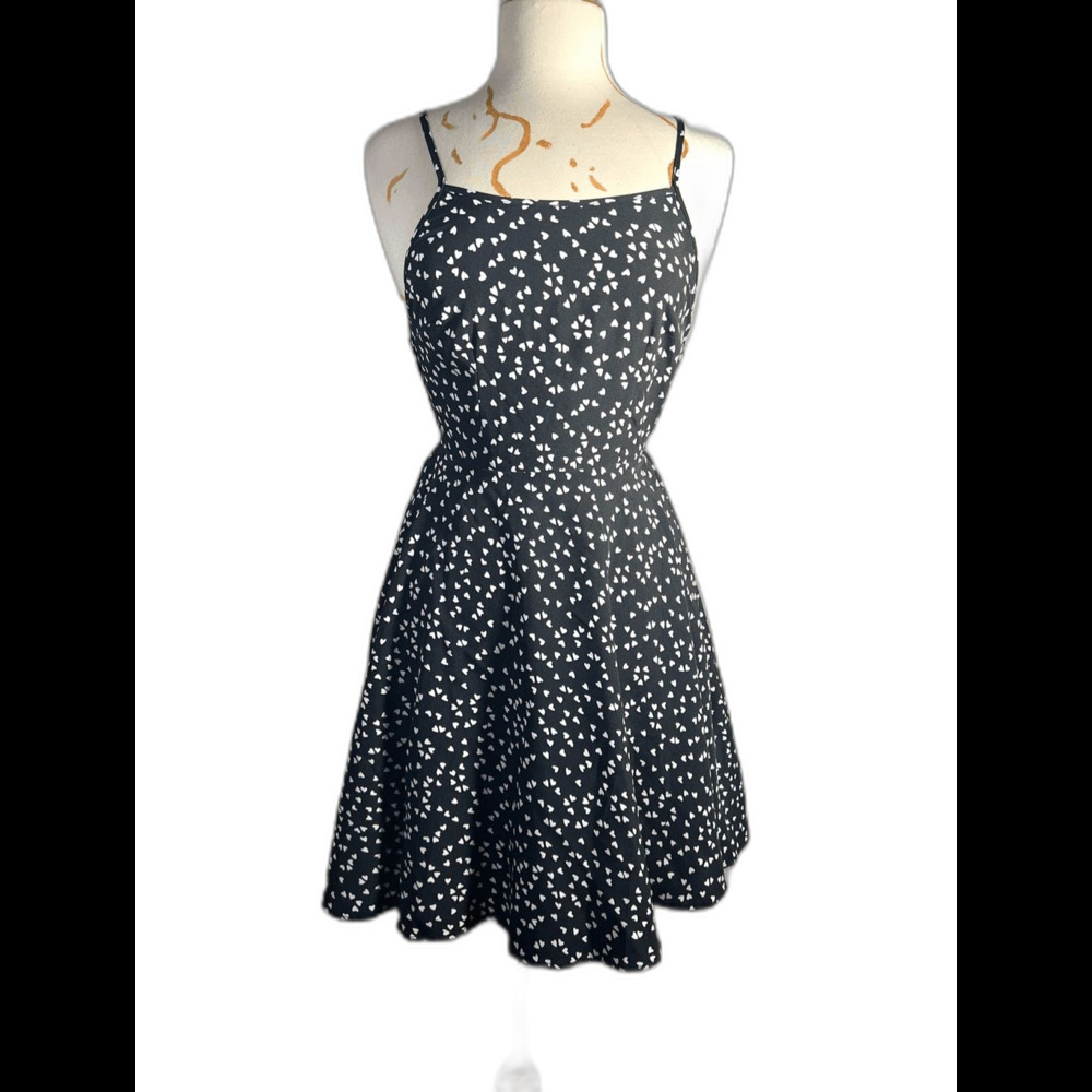 Boutique Dress Size M Modern Black White Heart Patterned Coquette Romantic